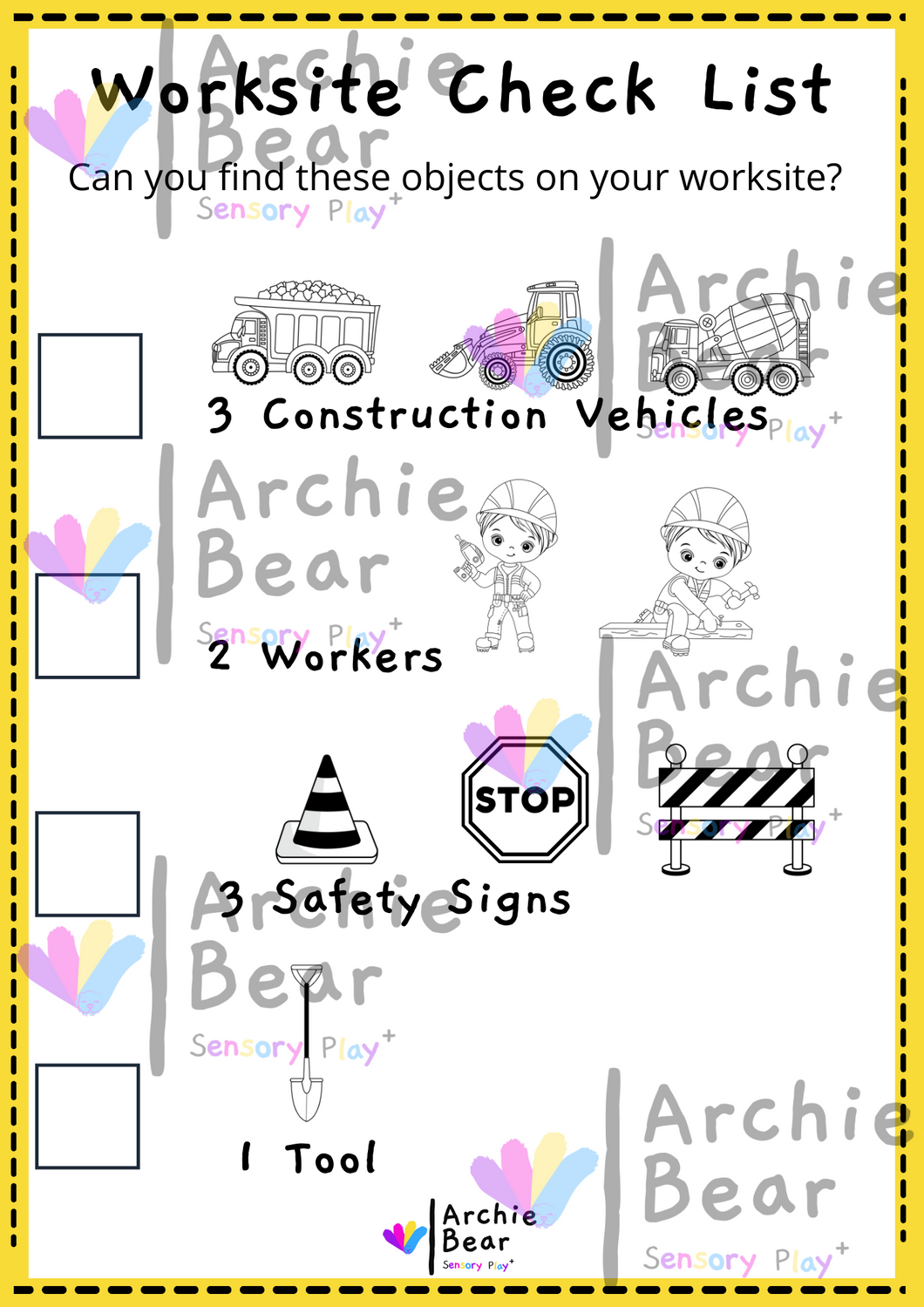 Construction Site - Checklist Activity
